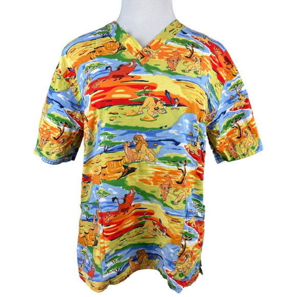 ✨2/$20 Disney Lion King Scrub Top Pumba, Timon, Samba, Nala Nurse CNA V-Neck L - Picture 3 of 13